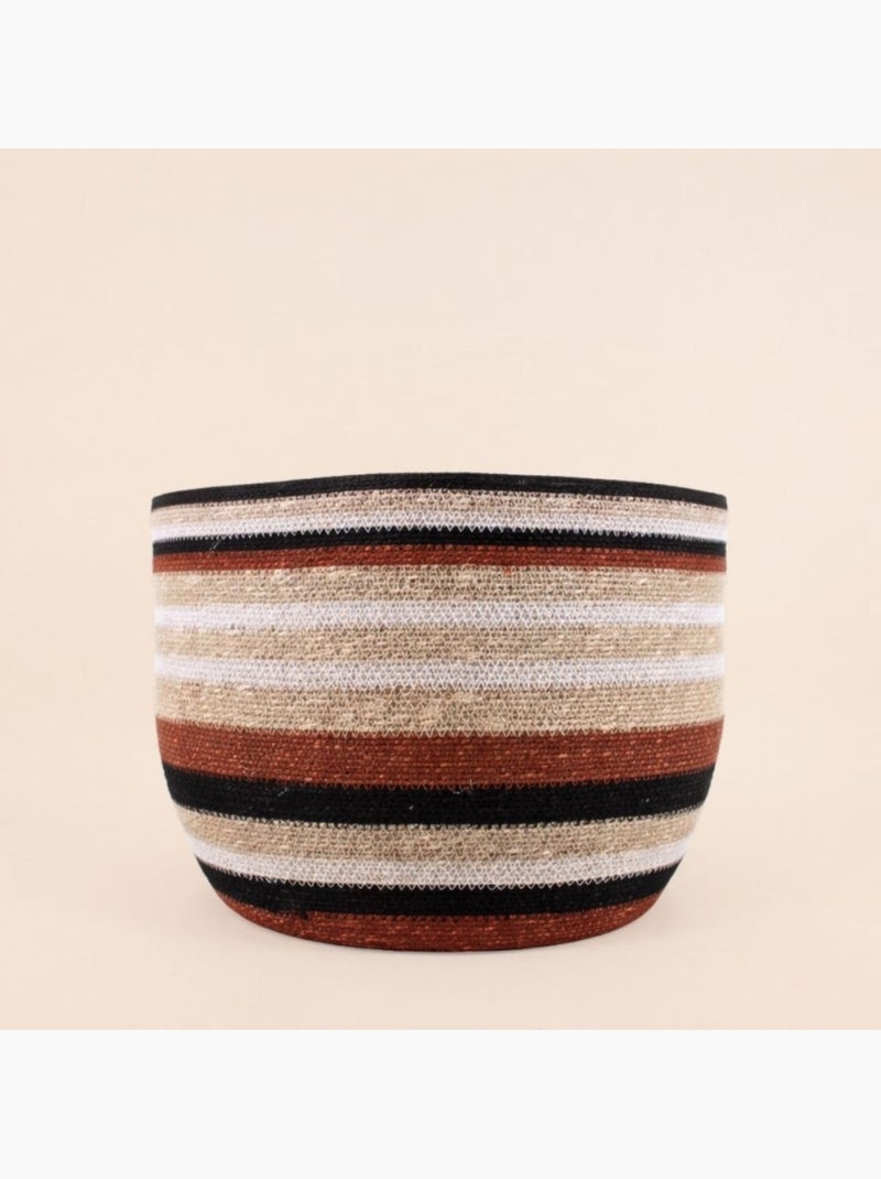Set de 3 paniers bas rayés en herbes marines marron et beige Marron - Kiabi