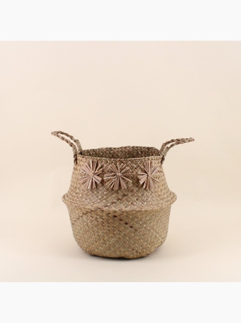 Set de 3 paniers en fibres naturelles avec pompons Beige - Kiabi