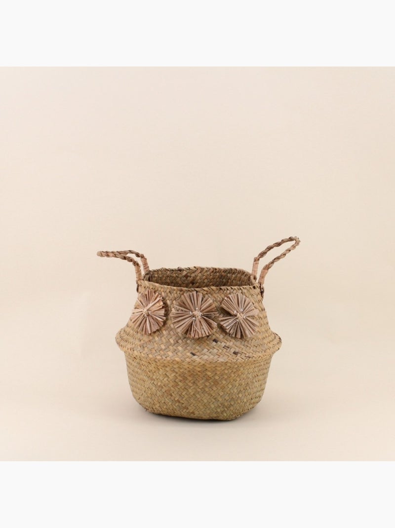 Set de 3 paniers en fibres naturelles avec pompons Beige - Kiabi