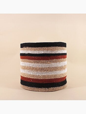 Set de 3 paniers rayé beige, marron en herbes marines