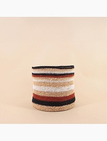 Set de 3 paniers rayé beige, marron en herbes marines