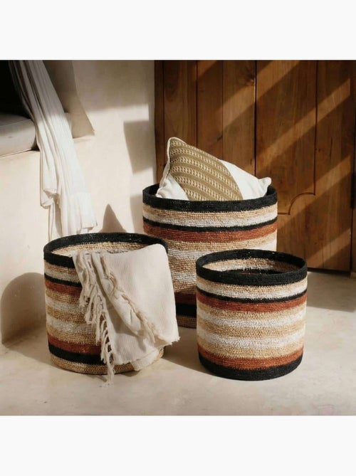 Set de 3 paniers rayé beige, marron en herbes marines - Kiabi
