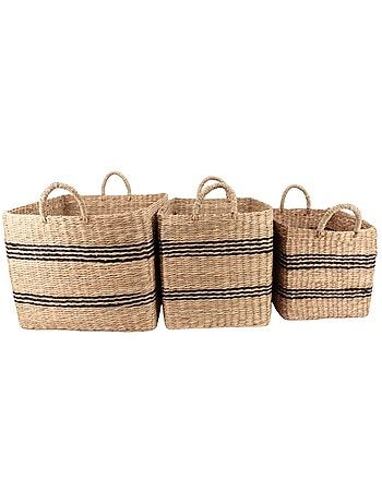 Set de 3 paniers rectangulaires en jonc de mer avec poignées