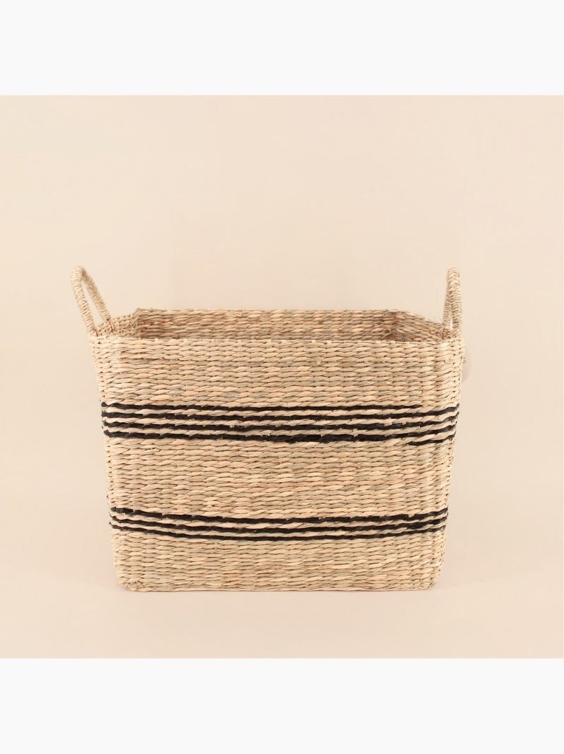 Set de 3 paniers rectangulaires en jonc de mer avec poignées Beige - Kiabi