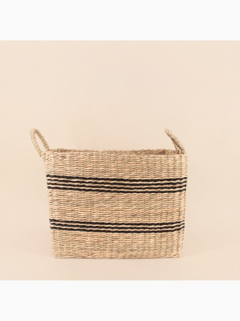 Set de 3 paniers rectangulaires en jonc de mer avec poignées Beige - Kiabi