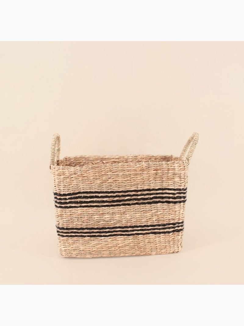 Set de 3 paniers rectangulaires en jonc de mer avec poignées Beige - Kiabi