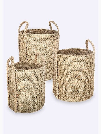Set de 3 paniers ronds, roseau tressé - AFIBEL