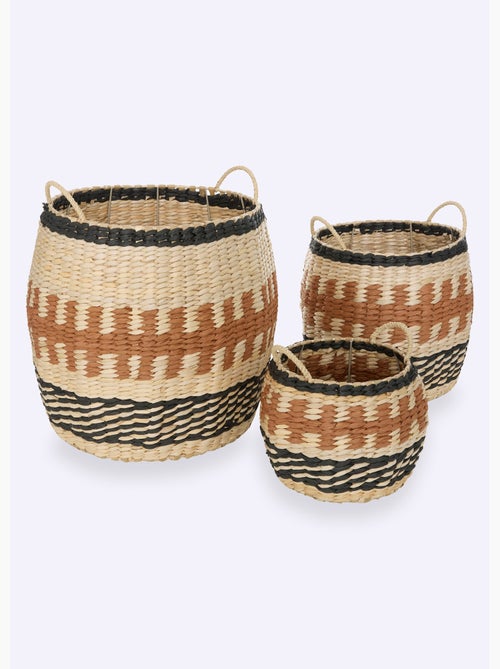 Set de 3 paniers tressés style ethnique - Atmosphera - Kiabi Set de 3 paniers tressés style ethnique - Atmosphera - Kiabi