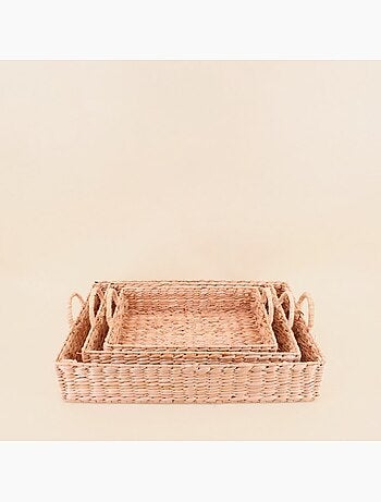 Set de 3 plateaux avec poignées en fibres naturelles