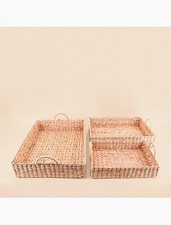 Set de 3 plateaux avec poignées en fibres naturelles