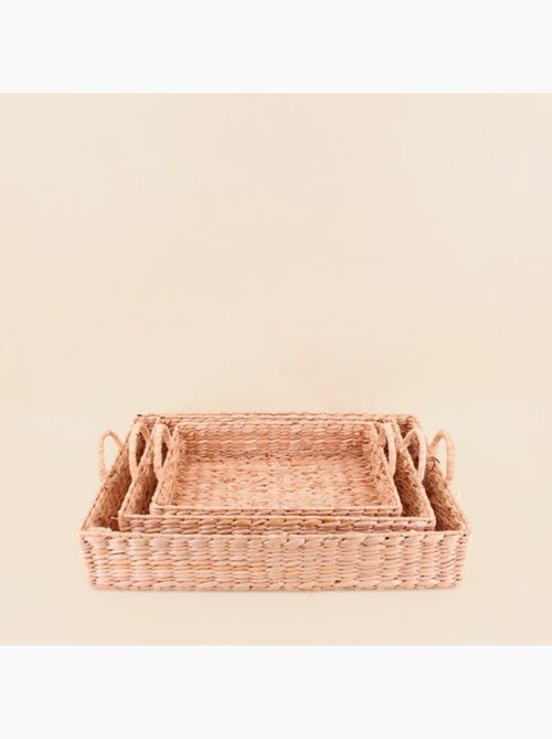 Set de 3 plateaux avec poignées en fibres naturelles - Kiabi
