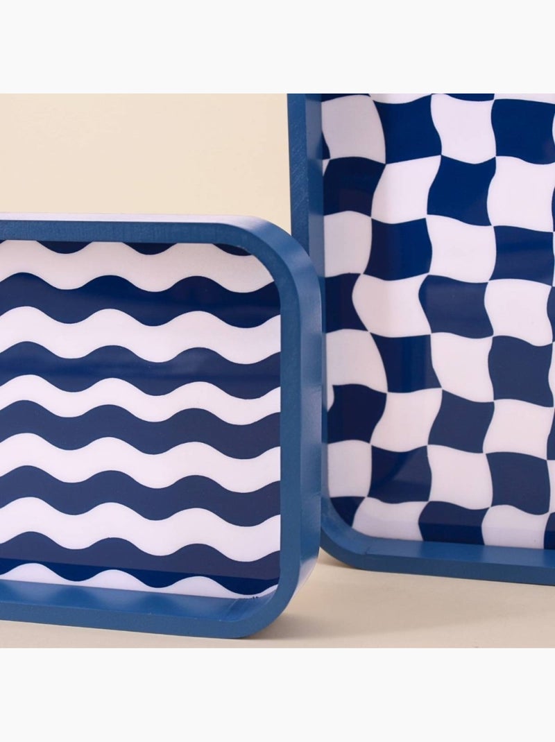 Set de 3 plateaux damiers et rayures bleu et blanc Bleu - Kiabi