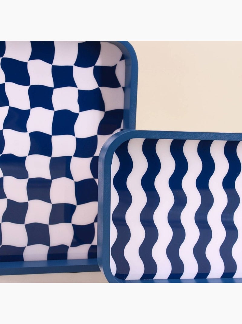 Set de 3 plateaux damiers et rayures bleu et blanc Bleu - Kiabi
