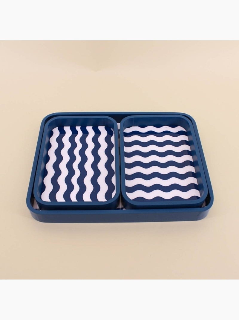 Set de 3 plateaux damiers et rayures bleu et blanc Bleu - Kiabi