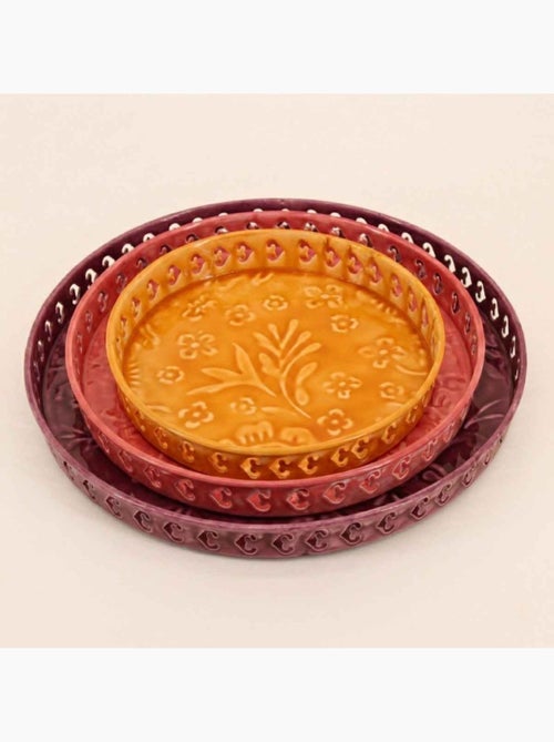 Set de 3 plateaux en métal avec motifs en relief - Kiabi