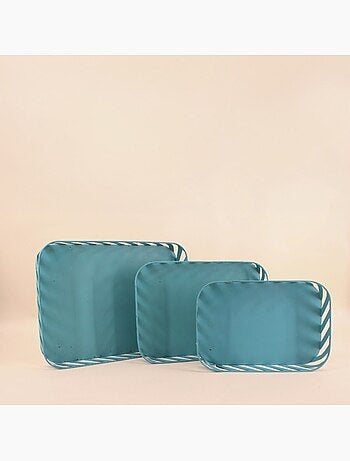 Set de 3 plateaux en métal bleu ajouré