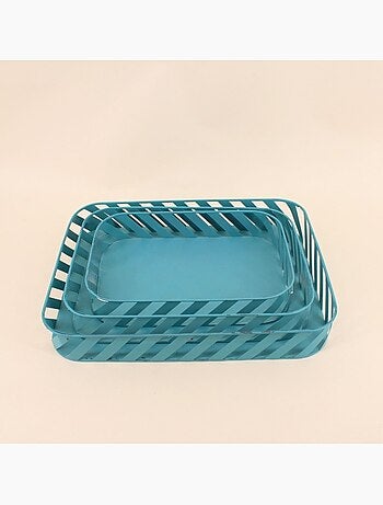 Set de 3 plateaux en métal bleu ajouré