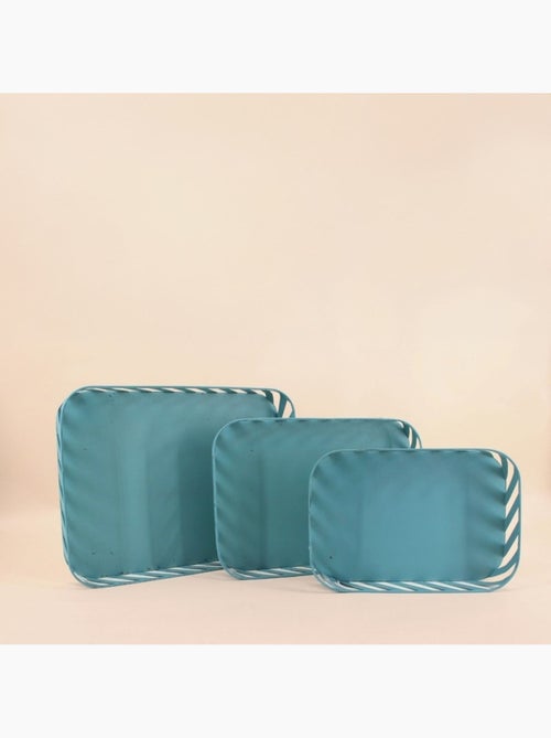 Set de 3 plateaux en métal bleu ajouré - Kiabi