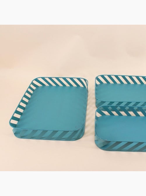 Set de 3 plateaux en métal bleu ajouré - Kiabi