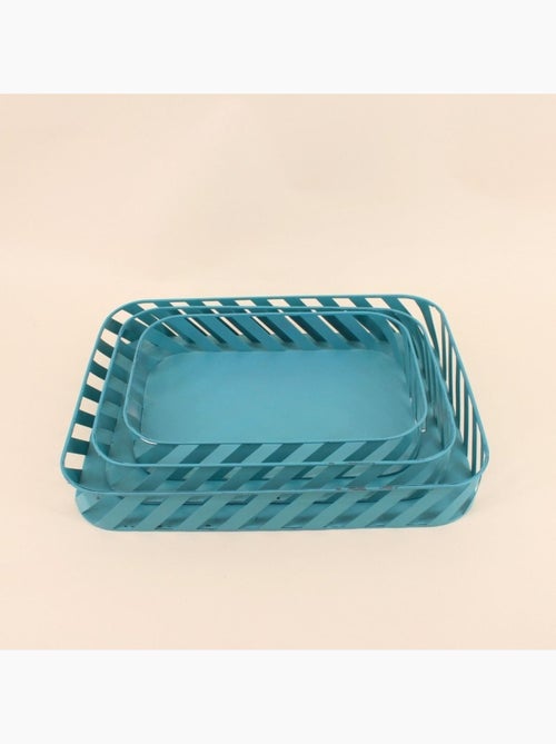Set de 3 plateaux en métal bleu ajouré - Kiabi