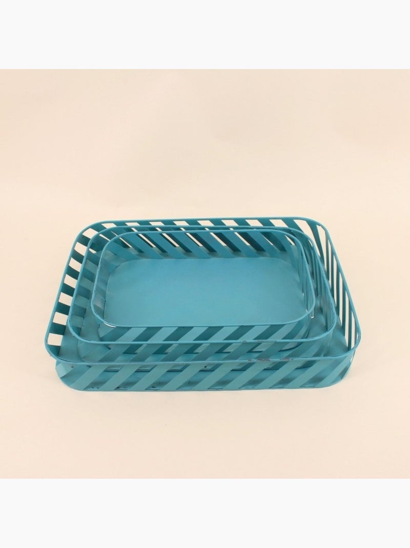 Set de 3 plateaux en métal bleu ajouré Bleu - Kiabi