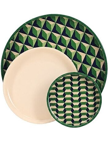Set de 3 plateaux en métal laqué vert