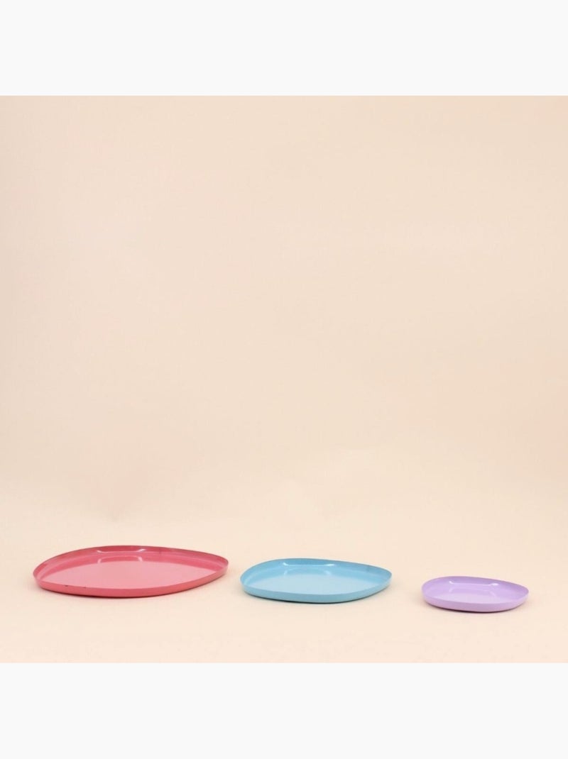 Set de 3 plateaux forme organique en métal coloré Bleu - Kiabi