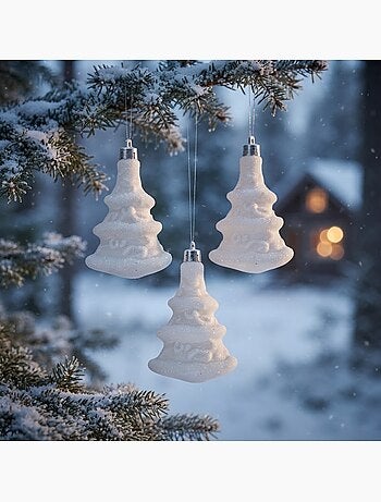 Set de 3 suspensions sapins argent