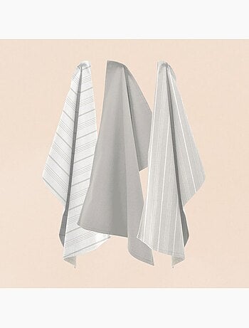 Set de 3 torchons rayés écrus