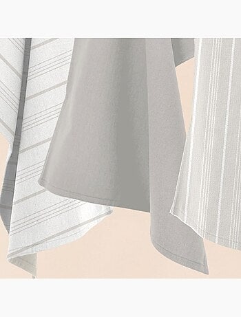 Set de 3 torchons rayés écrus