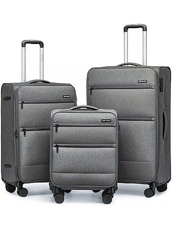 Set de 3 valises - 50/70/80 cm, souple, extensible, 4 roues, serrure tsa - british traveller