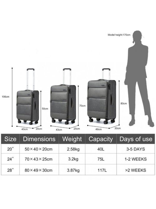 Set de 3 valises - 50/70/80 cm, souple, extensible, 4 roues, serrure tsa - british traveller - Kiabi Set de 3 valises - 50/70/80 cm, souple, extensible, 4 roues, serrure tsa - british traveller - Kiabi