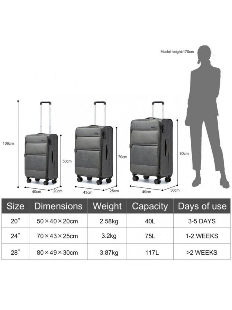 Set de 3 valises - 50/70/80 cm, souple, extensible, 4 roues, serrure tsa - british traveller Gris - Kiabi