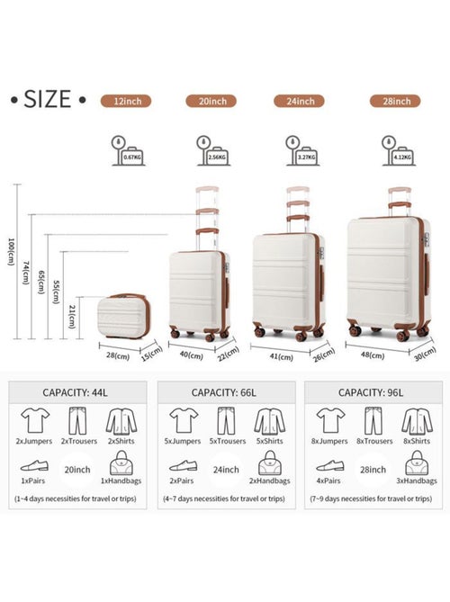 Set de 3 valises - 51.5/65/75 cm abs+pc 4 roulettes serrure tsa - kono - Kiabi