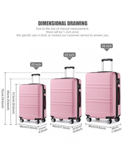 Set de 3 valises - 51.5/65/75 cm abs+pc 4 roulettes serrure tsa - kono - Kiabi