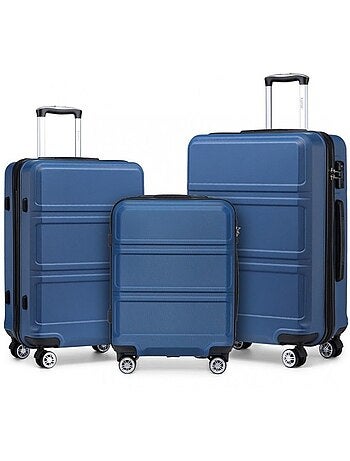 Set de 3 valises - 51.5/65/75 cm, rigide abs, 4 roues, serrure tsa - kono