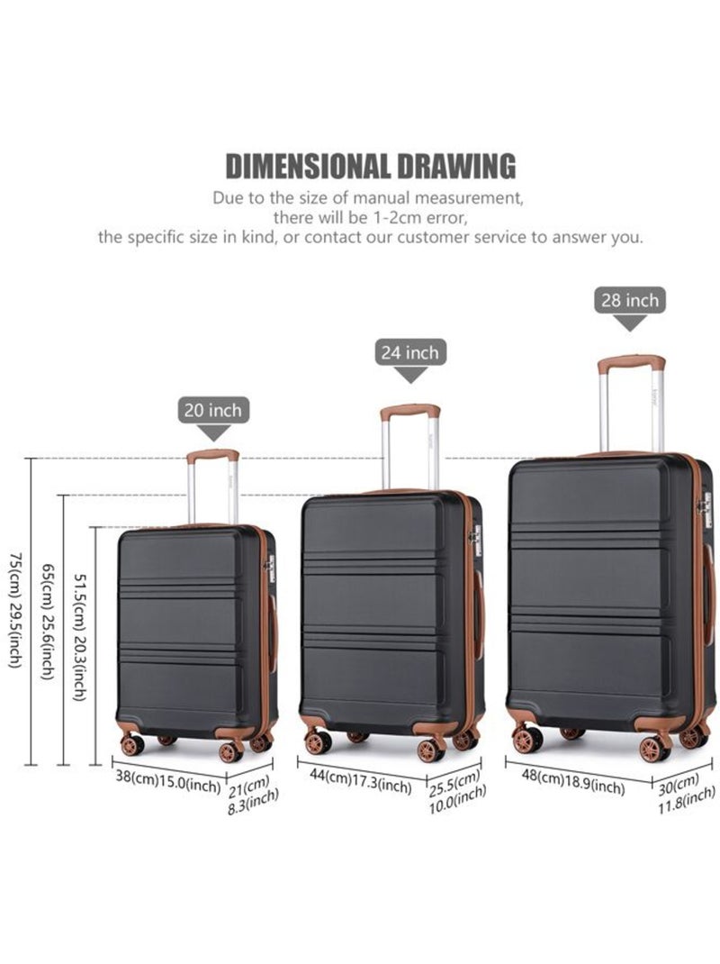 Set de 3 valises - 51.5/65/75 cm, rigide abs + pc, 4 roues 360°, serrure tsa - kono Noir - Kiabi