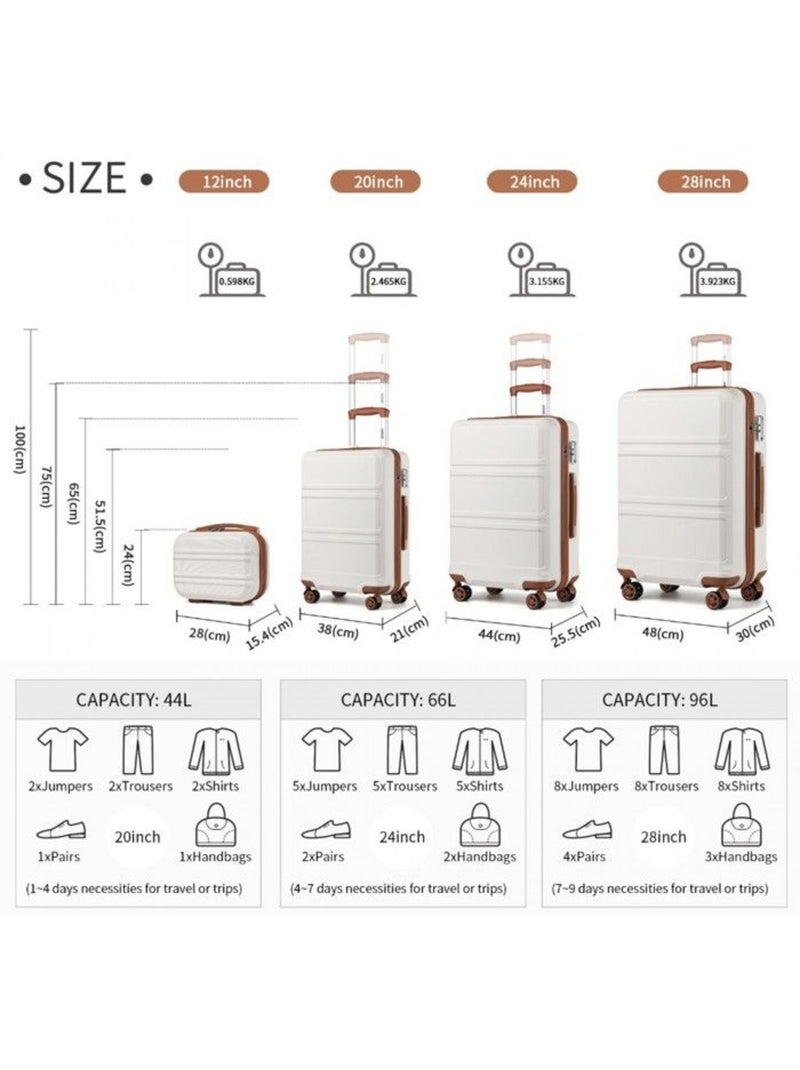 Set de 3 valises - 51/65/75 cm abs 4 roulettes serrure tsa - kono Beige - Kiabi