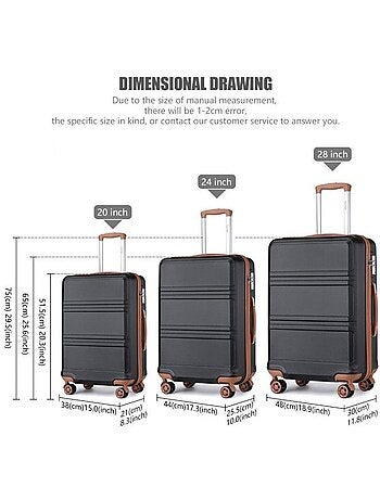 Set de 3 valises - 51/65/75 cm abs 4 roulettes serrure tsa - kono