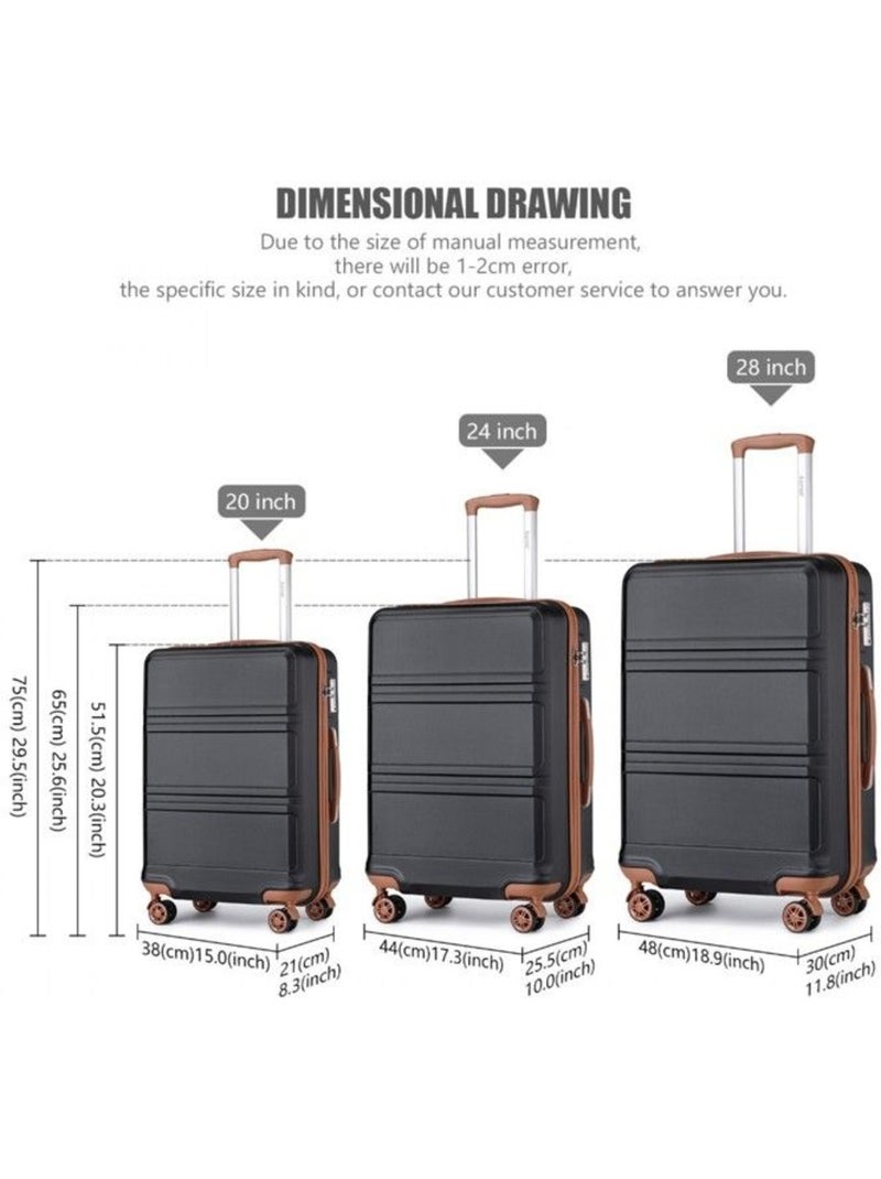 Set de 3 valises - 51/65/75 cm abs 4 roulettes serrure tsa - kono Noir - Kiabi