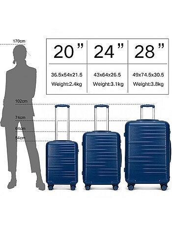 Set de 3 valises - 54/64/74 cm abs serrure tsa - british traveller