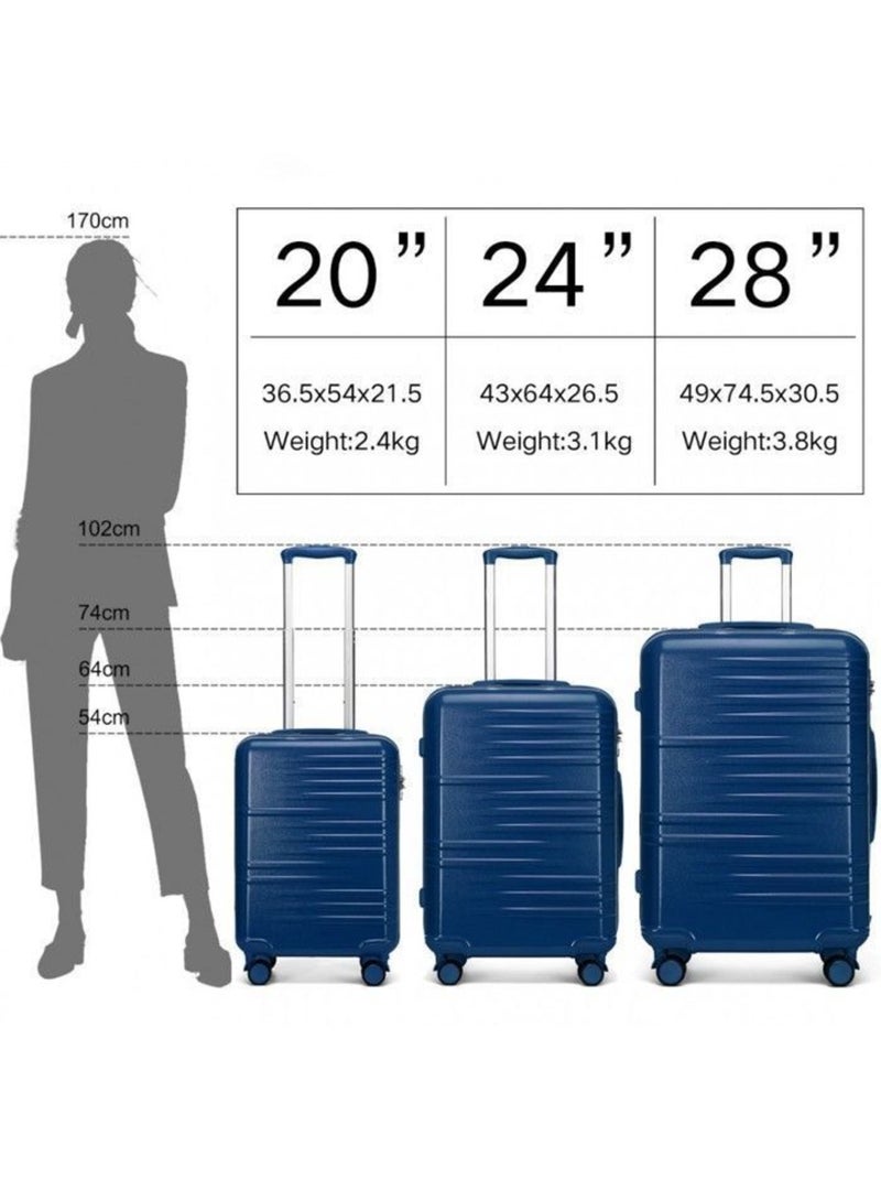 Set de 3 valises - 54/64/74 cm abs+pc 4 roulettes serrure tsa - british traveller Bleu - Kiabi