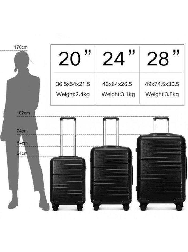 Set de 3 valises - 54/64/74 cm abs+pc serrure tsa - british traveller Noir - Kiabi