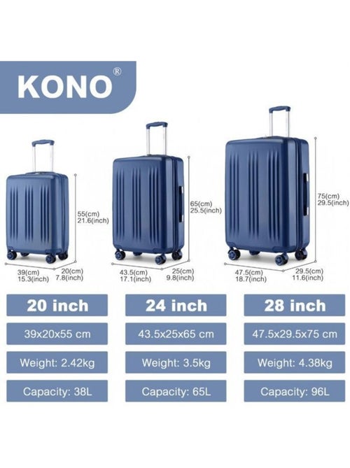 Set de 3 valises - 55/65/75 cm abs 4 roulettes serrure tsa - kono - Kiabi Set de 3 valises - 55/65/75 cm abs 4 roulettes serrure tsa - kono - Kiabi