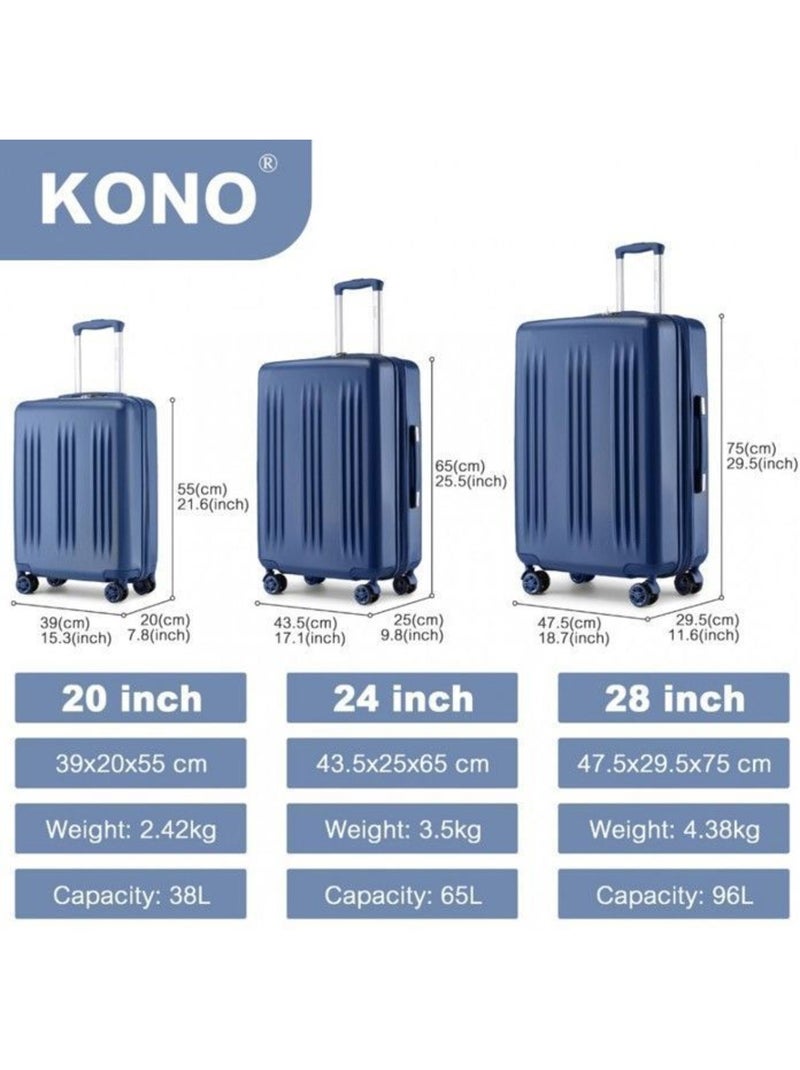 Set de 3 valises - 55/65/75 cm abs 4 roulettes serrure tsa - kono Bleu - Kiabi