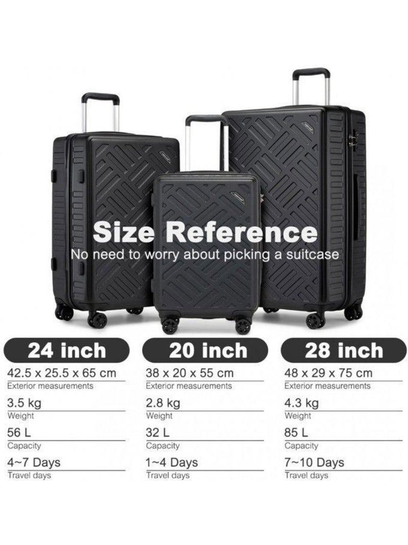 Set de 3 valises - 55/65/75 cm abs 4 roulettes serrure tsa - supercase Noir - Kiabi