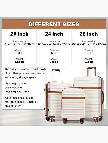 Set de 3 valises - 55/65/75 cm abs+pc 4 roulettes serrure tsa - kono