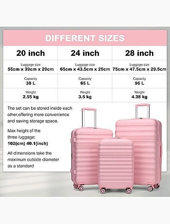 Set de 3 valises - 55/65/75 cm abs+pc 4 roulettes serrure tsa - kono