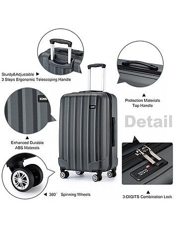 Set de 3 valises - 55/65/75 cm, rigide abs, 4 roues 360° - kono