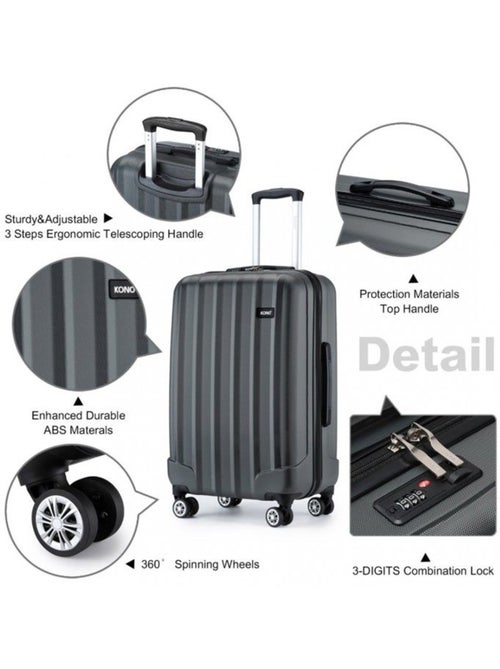 Set de 3 valises - 55/65/75 cm, rigide abs, 4 roues 360° - kono - Kiabi